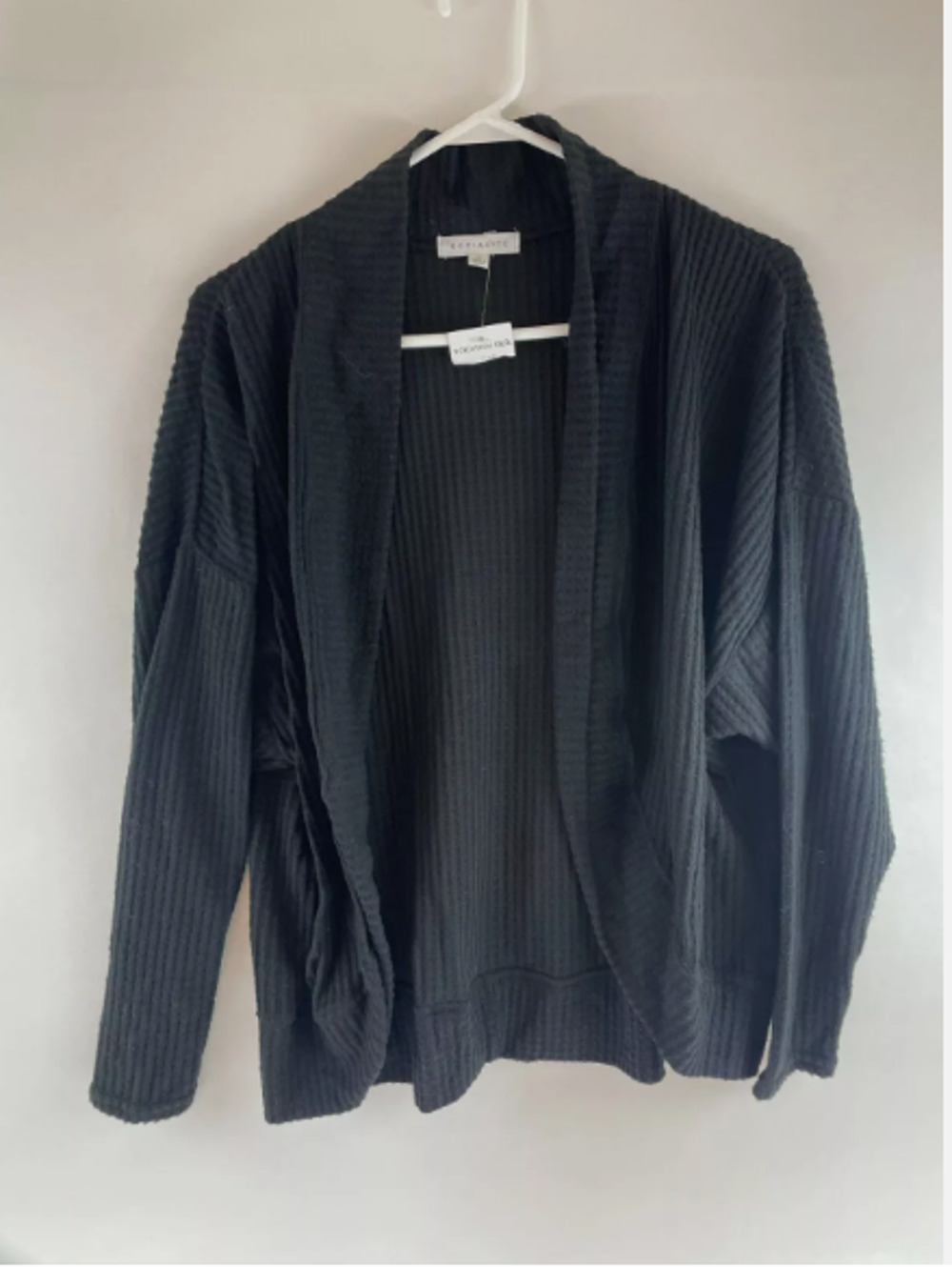 SOCIALITE Sweater XS Extra-Small Black Open Cardigan Waffle-Knit Ribbed NWT